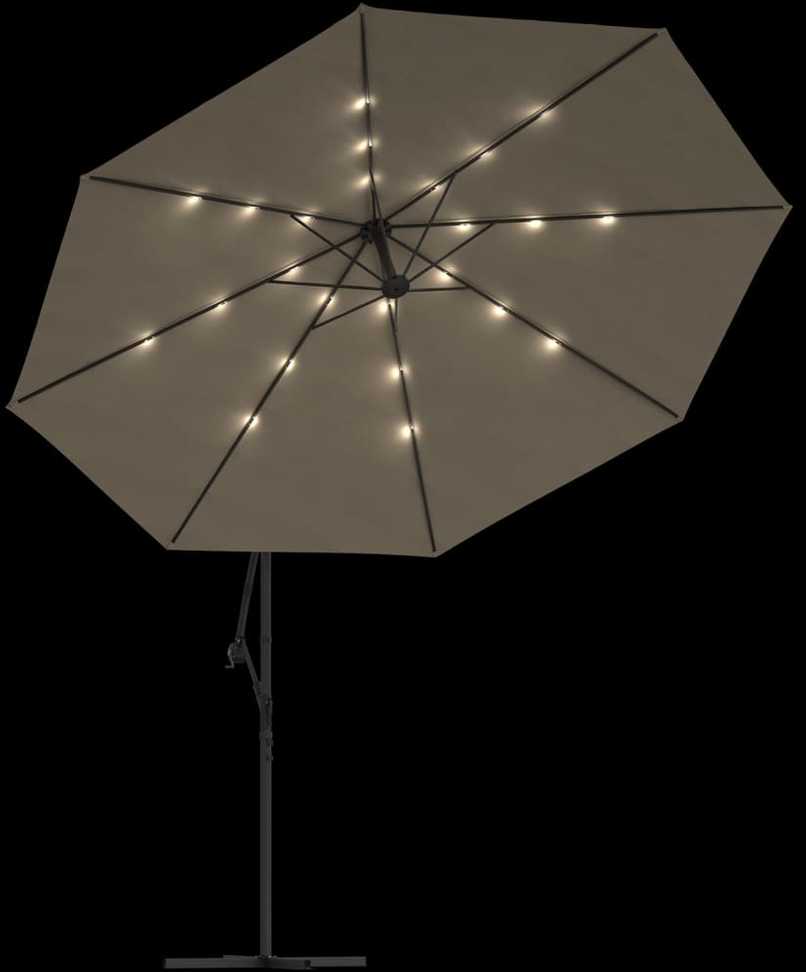 Gembinis skėtis su LED ir metaliniu stulpu, taupe, 350cm