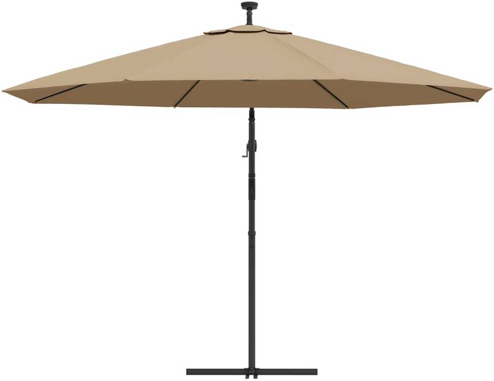 Gembinis skėtis su LED ir metaliniu stulpu, taupe, 350cm