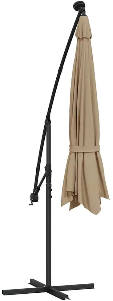 Gembinis skėtis su LED ir metaliniu stulpu, taupe, 350cm