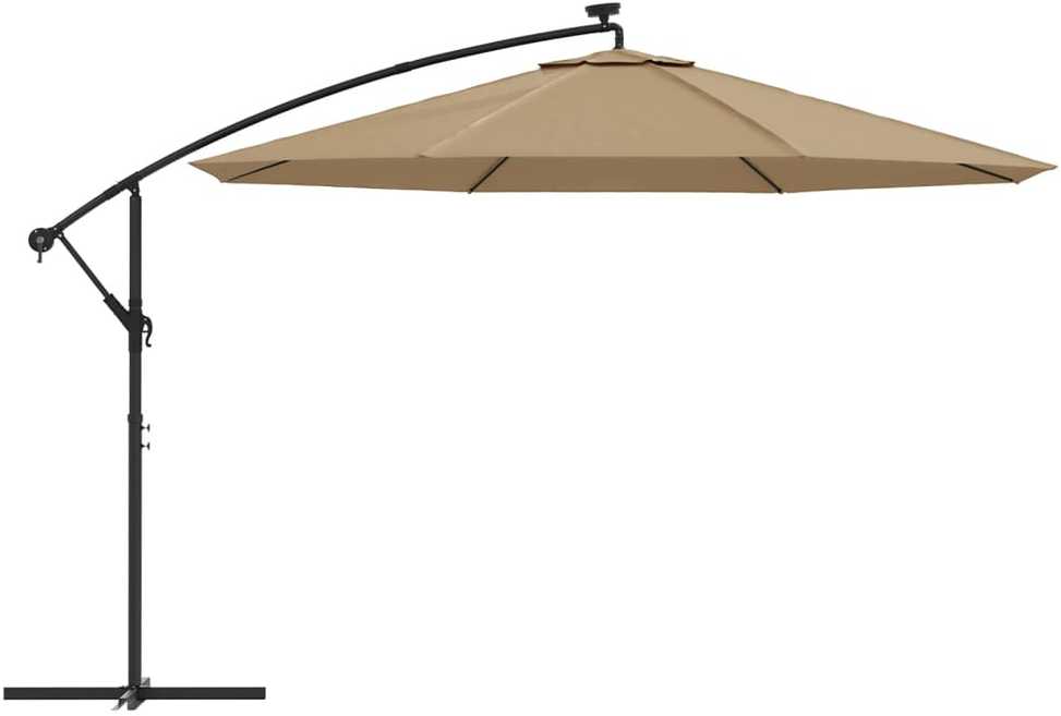 Gembinis skėtis su LED ir metaliniu stulpu, taupe, 350cm