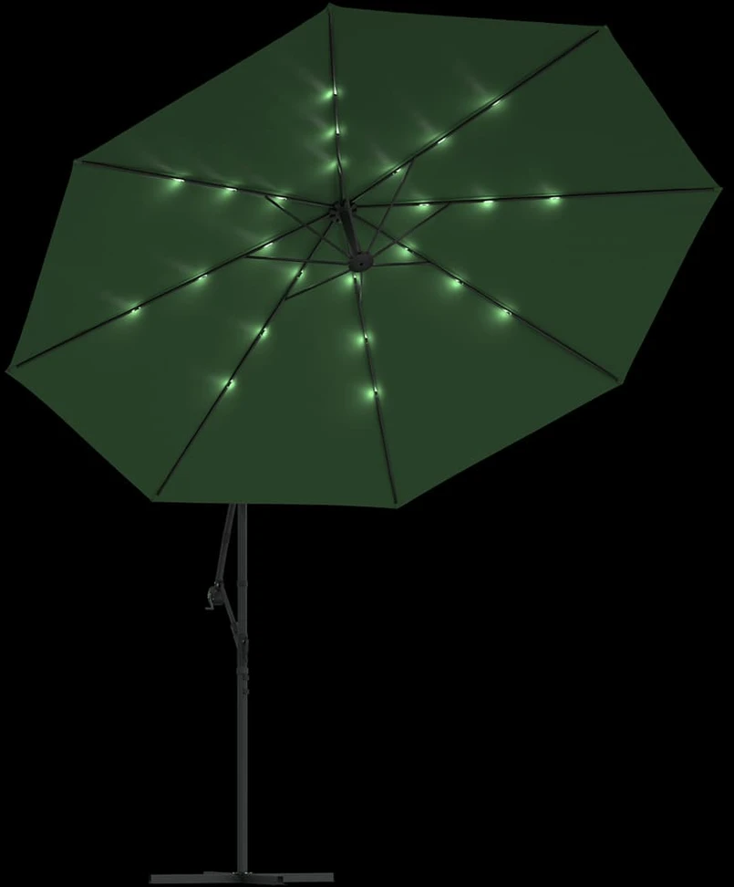 Gembinis skėtis su LED ir metaliniu stulpu, žalias, 350cm
