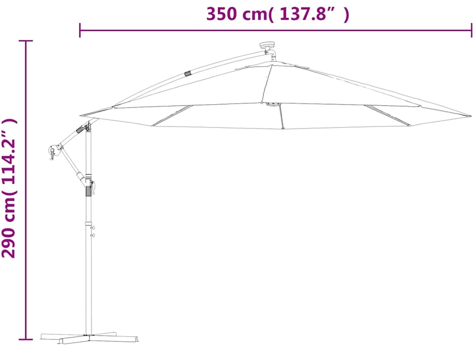 Gemb. form. skėt. su LED lemp. ir met. stulp., smėl. sp., 350cm