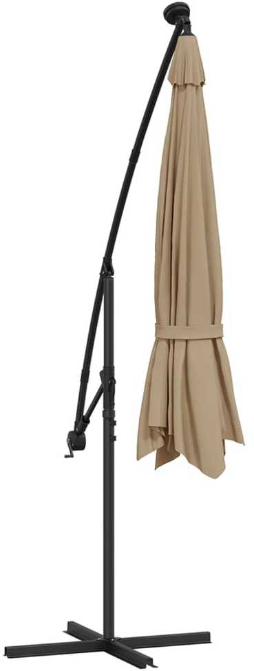Gembinis skėtis su LED ir metaliniu stulpu, taupe, 350cm