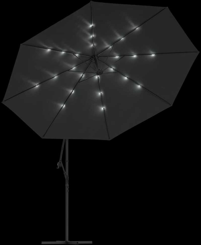 Gembinis skėtis su LED ir metaliniu stulpu, antracito, 350cm