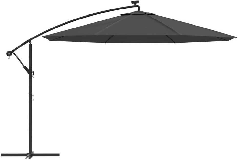 Gembinis skėtis su LED ir metaliniu stulpu, antracito, 350cm