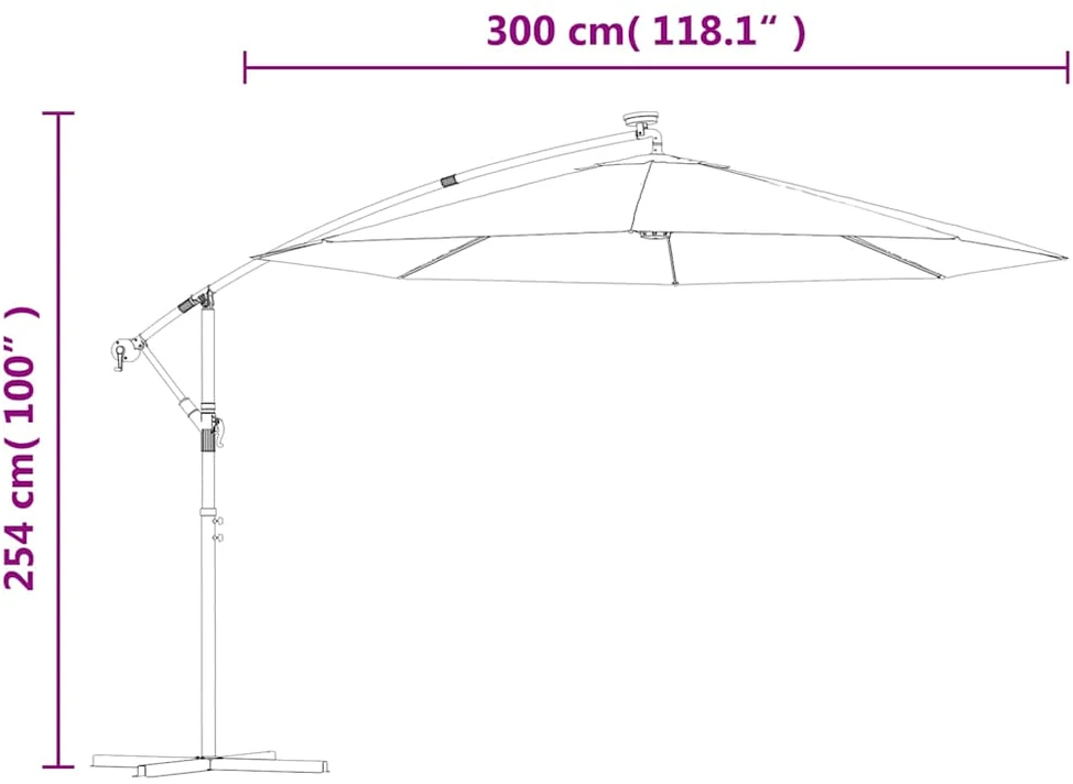 Gembinis skėtis su LED ir plieniniu stulpu, antracito, 300cm