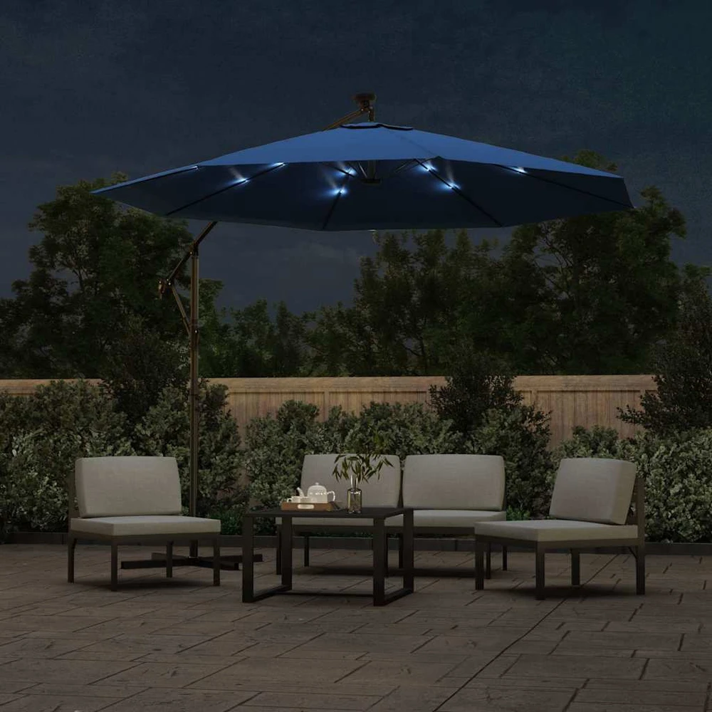 Gembinis skėtis su LED ir plieniniu stulpu, mėlynas, 300cm