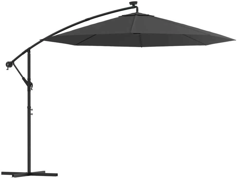 Gembinis skėtis su LED ir plieniniu stulpu, antracito, 300cm