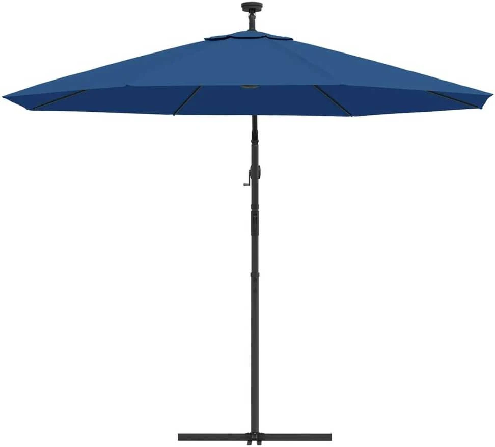 Gembinis skėtis su LED ir plieniniu stulpu, mėlynas, 300cm