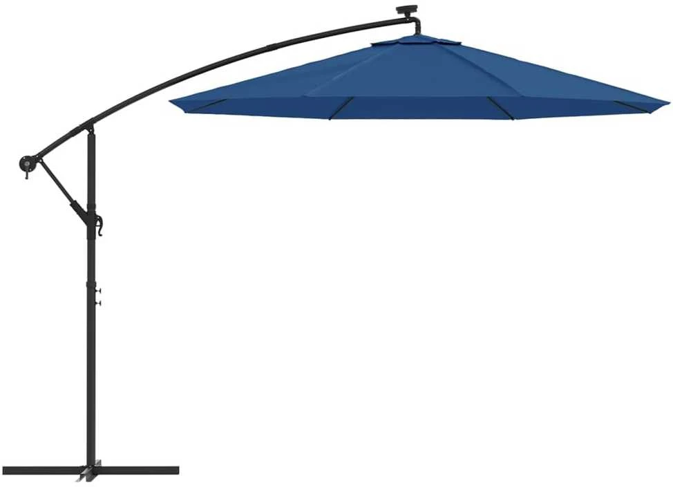 Gembinis skėtis su LED ir plieniniu stulpu, mėlynas, 300cm