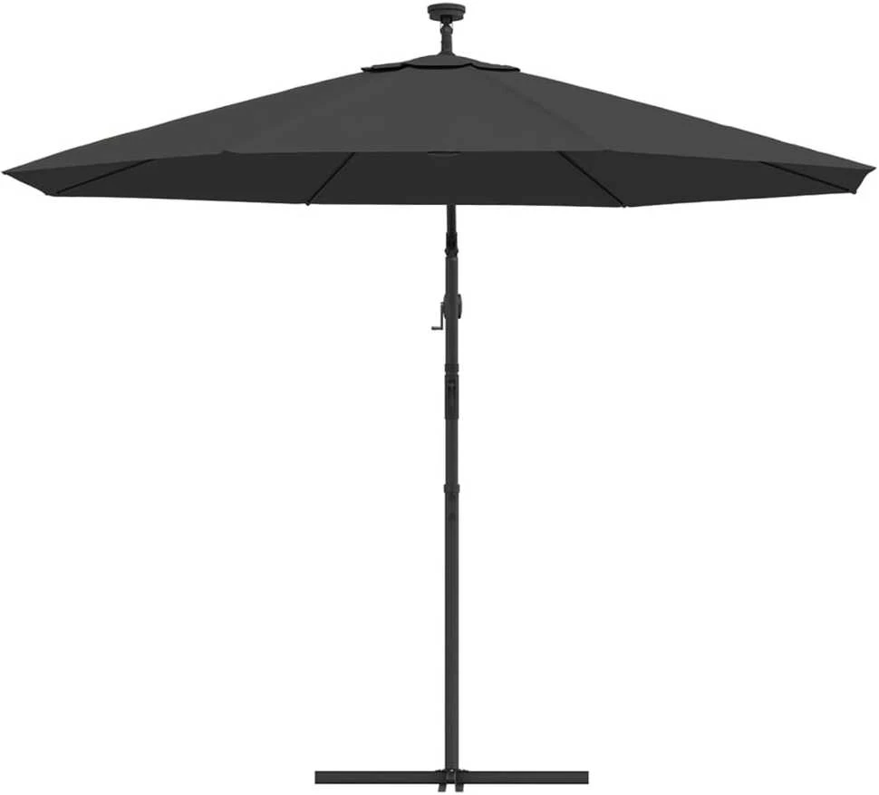 Gembinis skėtis su LED ir plieniniu stulpu, antracito, 300cm
