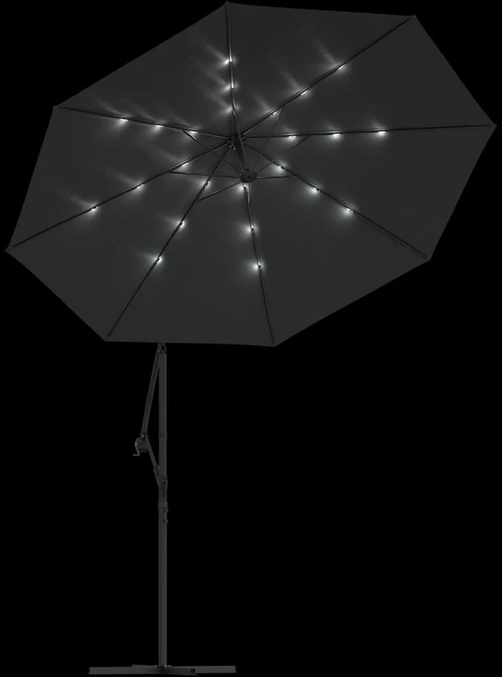 Gembinis skėtis su LED ir plieniniu stulpu, antracito, 300cm