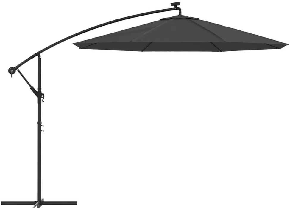 Gembinis skėtis su LED ir plieniniu stulpu, antracito, 300cm