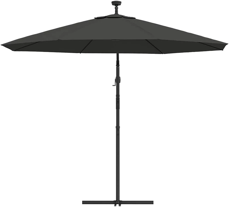 Gembinis skėtis su LED ir plieniniu stulpu, antracito, 300cm