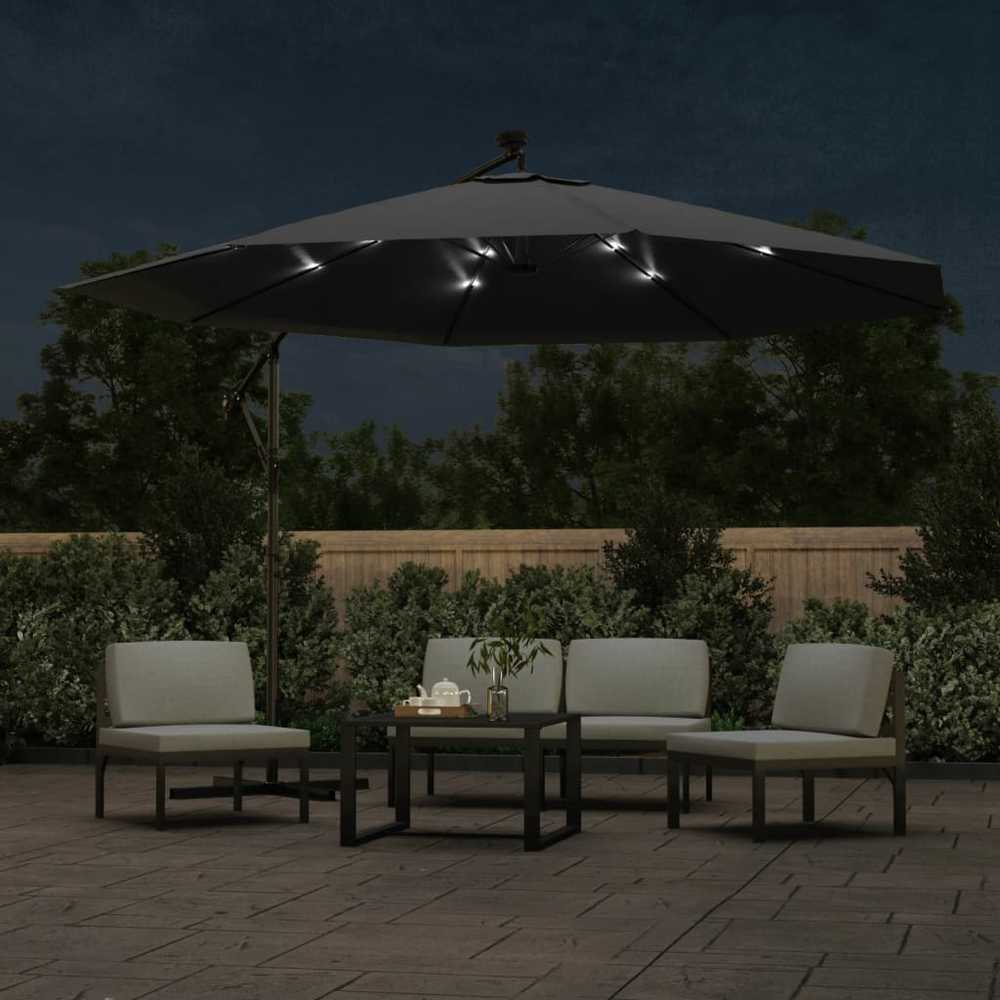 Gembinis sodo skėtis nuo saulės su LED, juodos spalvos, 350cm