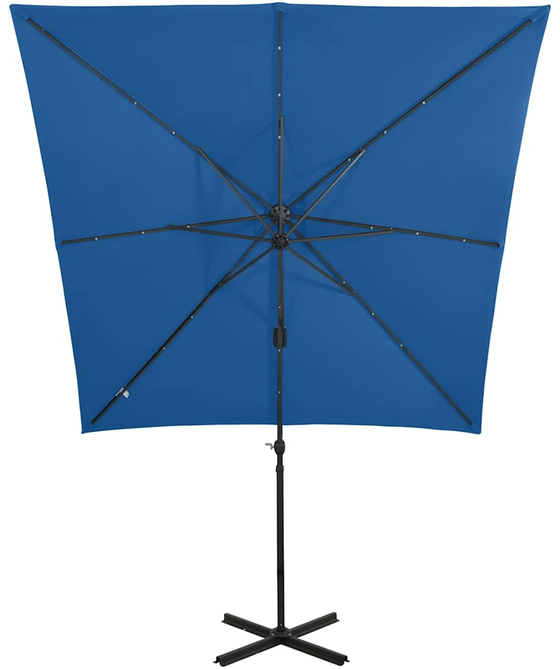 Gembinis skėtis su stulpu ir LED lemputėmis, mėlynas, 250cm