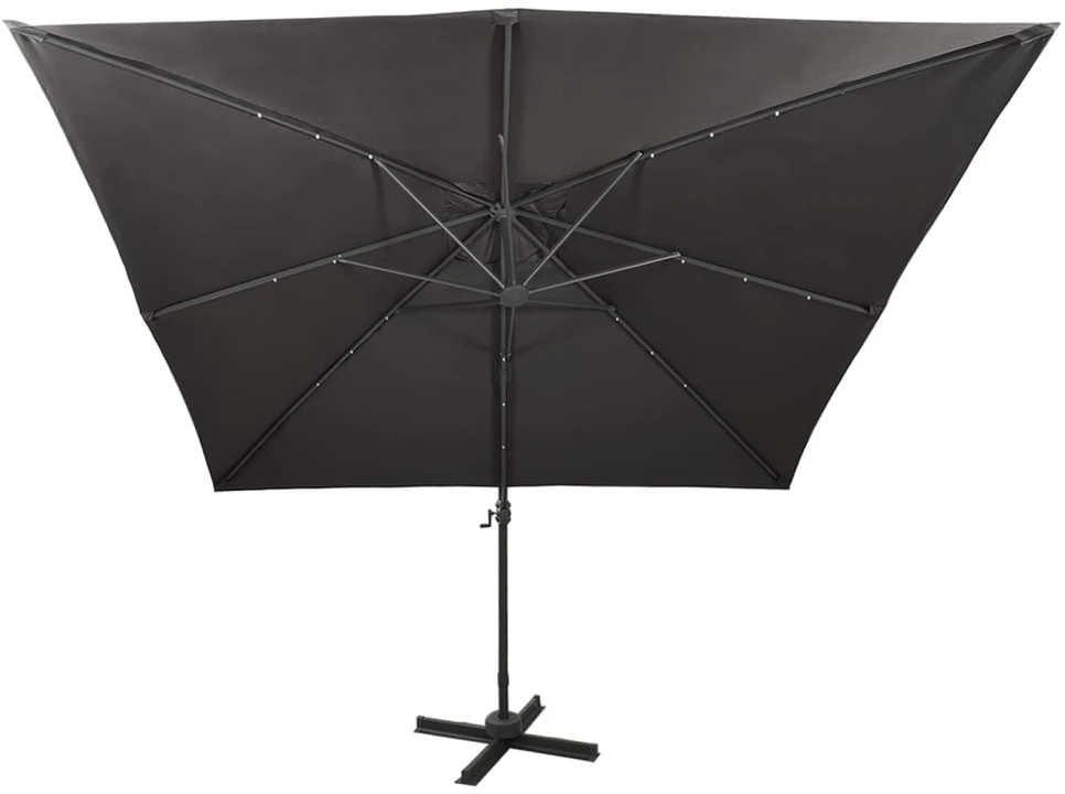 Gembinis skėtis su stulpu ir LED lemputėmis, antracito, 300cm