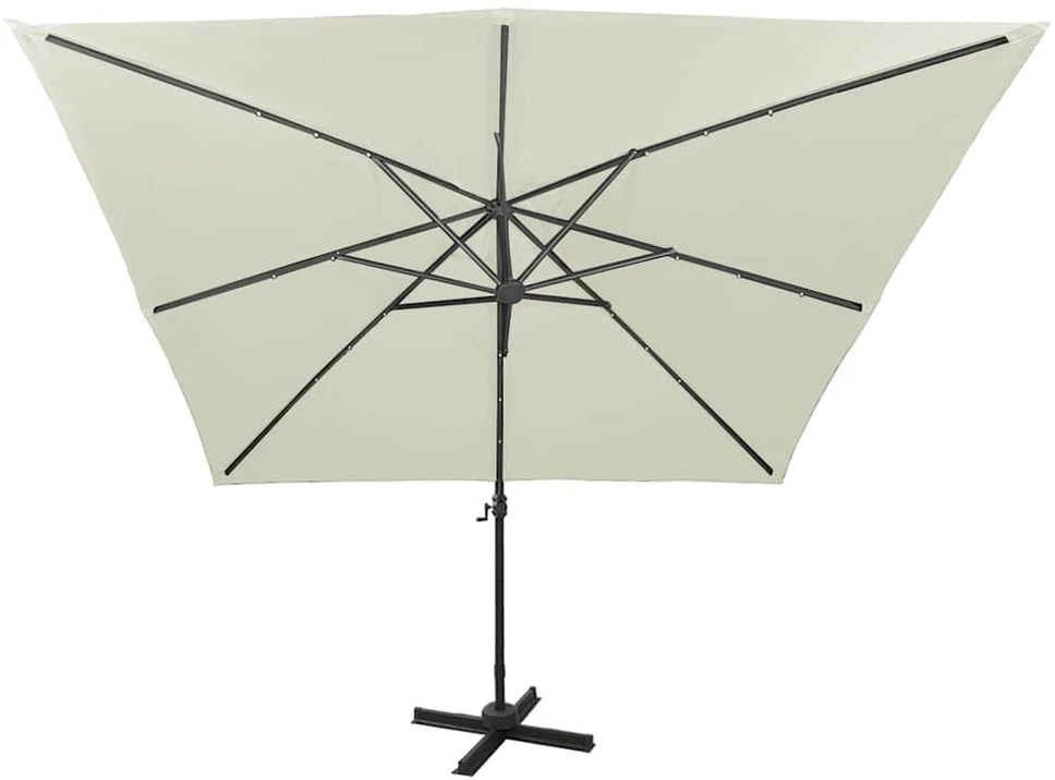 Gembinis skėtis su stulpu ir LED lemputėmis, smėlio, 300cm