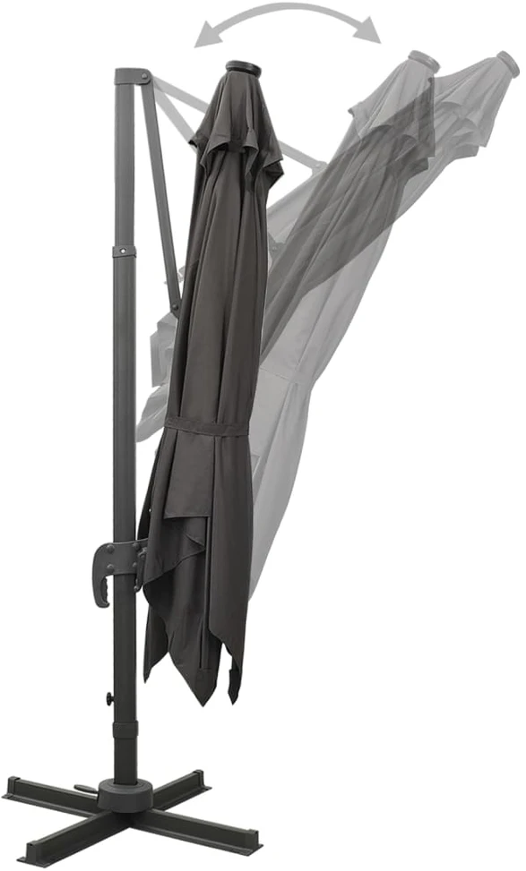 Gembinis skėtis su stulpu ir LED lemputėmis, antracito, 300cm