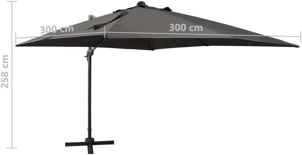 Gembinis skėtis su stulpu ir LED lemputėmis, antracito, 300cm