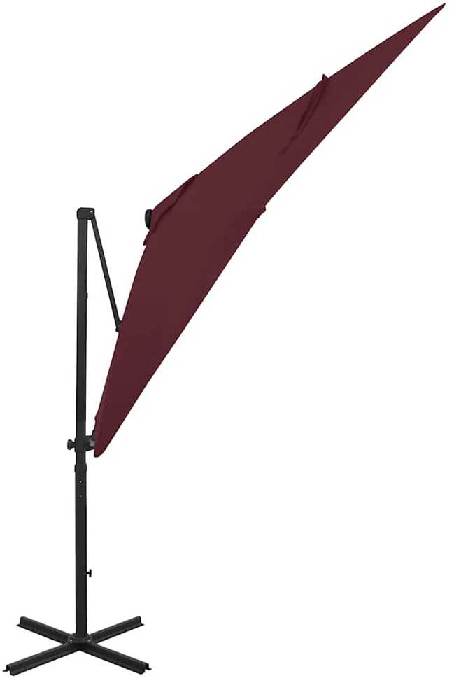 Gembinis skėtis su stulpu ir LED lemputėmis, raudonas, 250cm