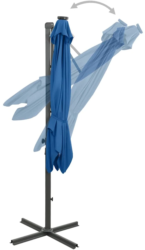 Gembinis skėtis su stulpu ir LED lemputėmis, mėlynas, 250cm