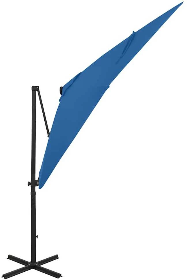 Gembinis skėtis su stulpu ir LED lemputėmis, mėlynas, 250cm