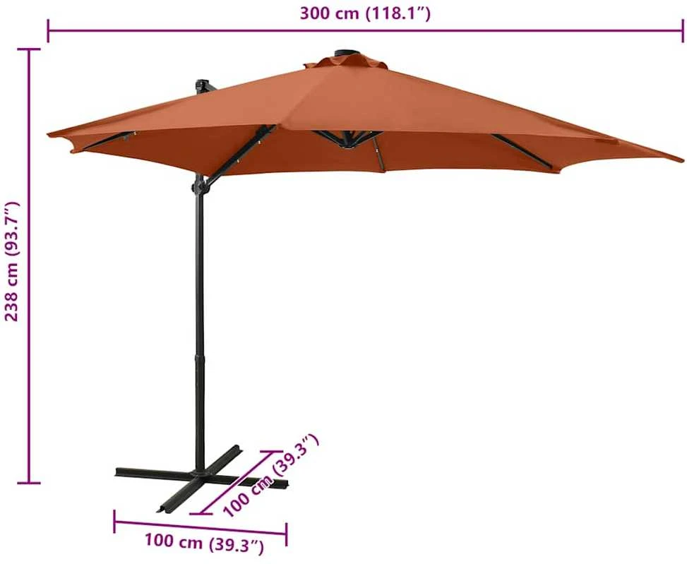 Gembinis skėtis su stulpu ir LED lemputėmis, terakota, 300cm