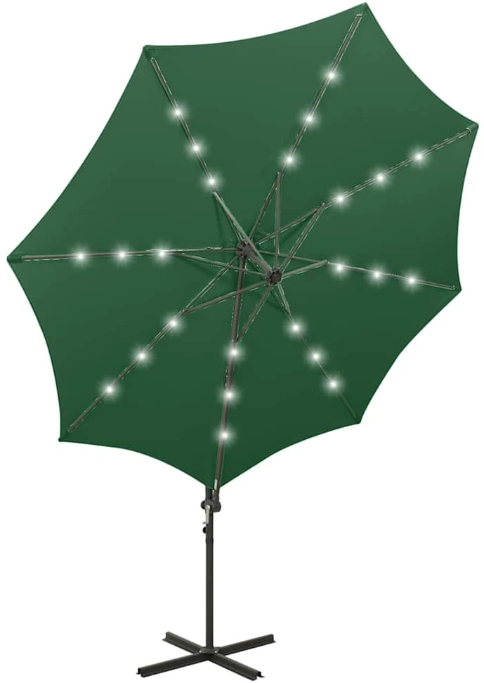 Gembinis skėtis su stulpu ir LED lemputėmis, žalias, 300cm