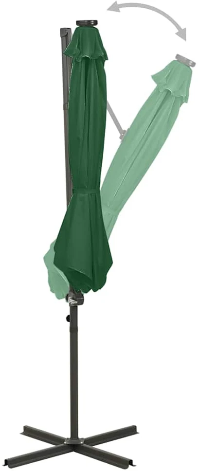 Gembinis skėtis su stulpu ir LED lemputėmis, žalias, 300cm