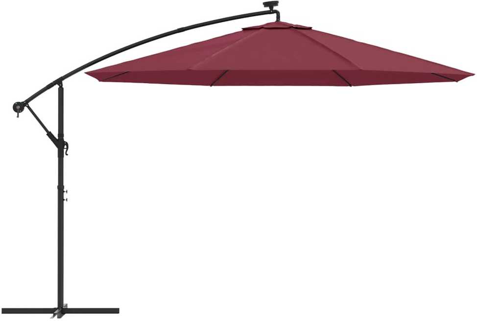 Gembinis sodo skėtis nuo saulės su LED, tamsiai raudonas, 350cm