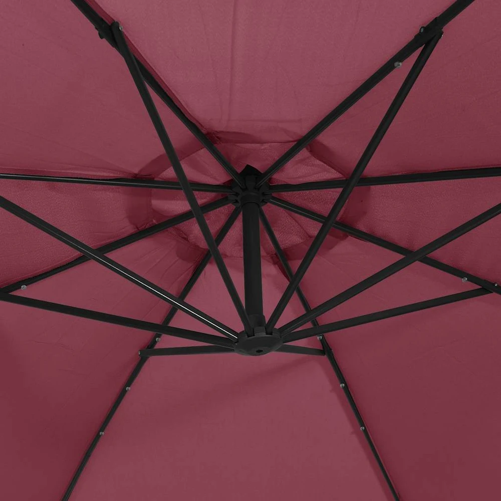 Gembinis sodo skėtis nuo saulės su LED, tamsiai raudonas, 350cm