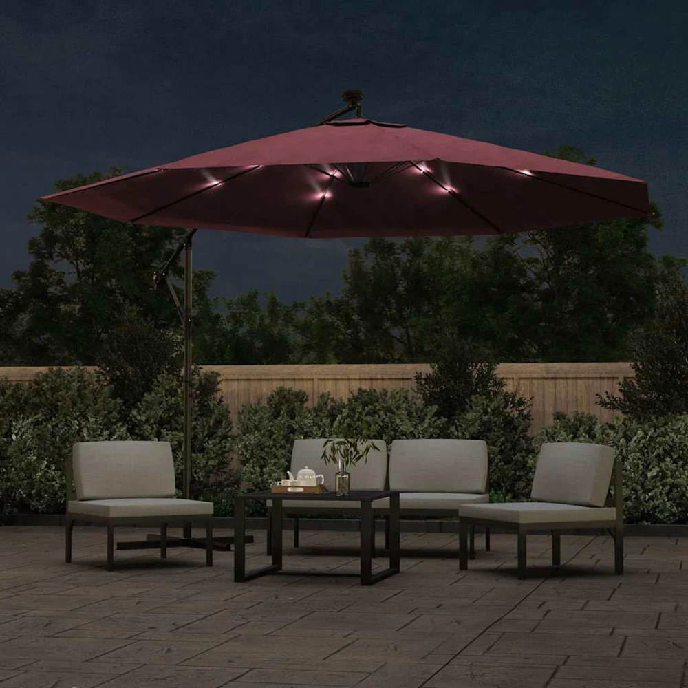 Gembinis sodo skėtis nuo saulės su LED, tamsiai raudonas, 350cm