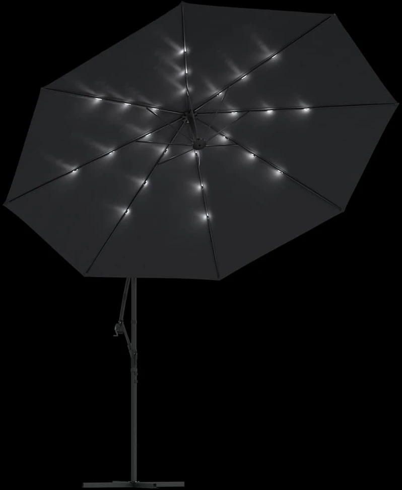 Gembinis sodo skėtis nuo saulės su LED, juodos spalvos, 350cm