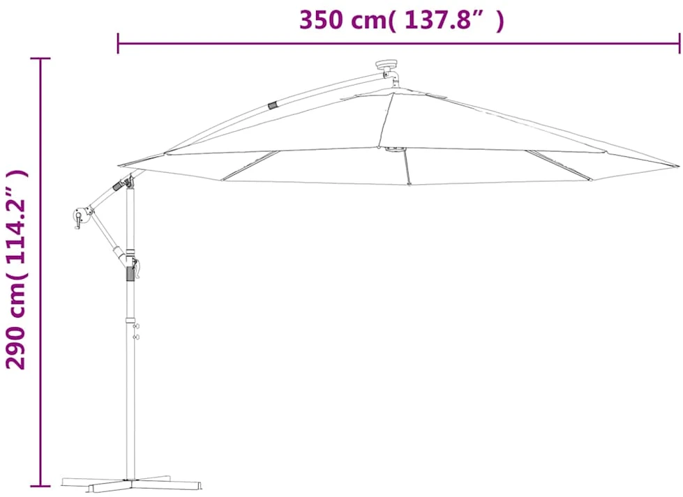 Gembinis sodo skėtis nuo saulės su LED, tamsiai mėlynas, 350cm