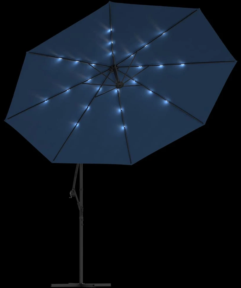 Gembinis sodo skėtis nuo saulės su LED, tamsiai mėlynas, 350cm