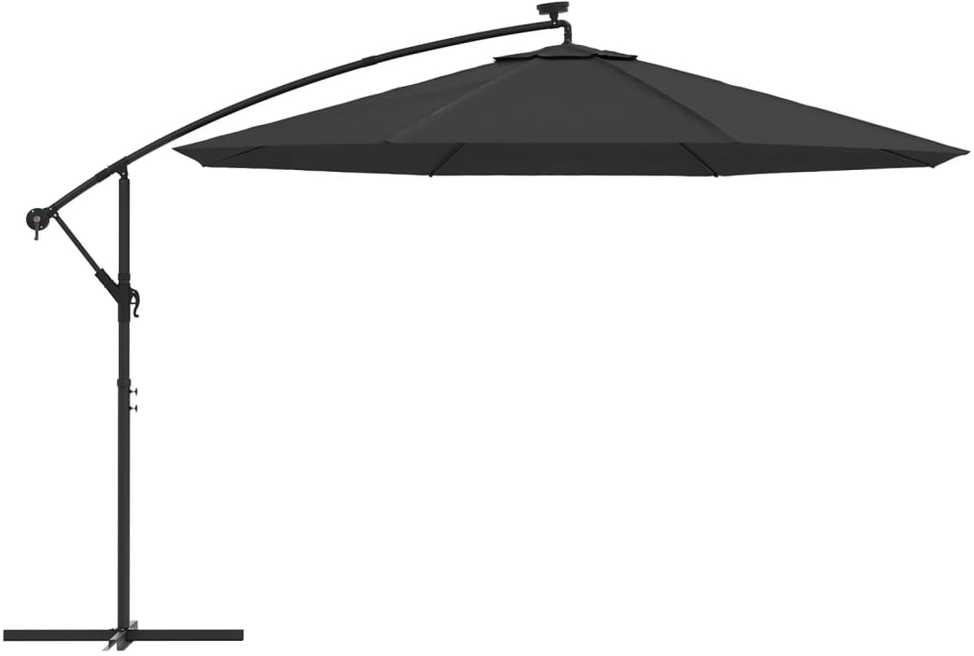 Gembinis sodo skėtis nuo saulės su LED, juodos spalvos, 350cm