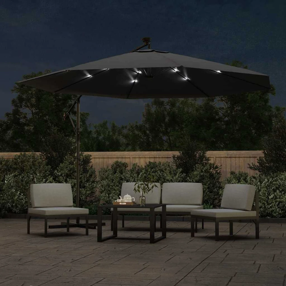 Gembinis sodo skėtis nuo saulės su LED, juodos spalvos, 350cm