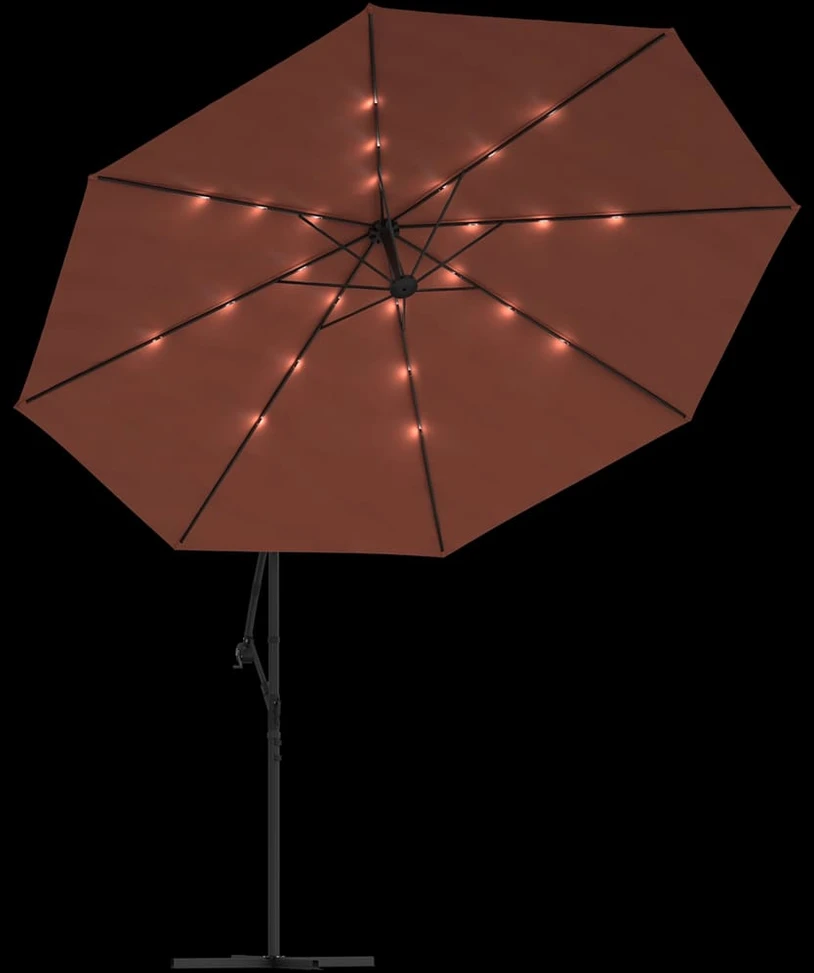 Gembinis sodo skėtis nuo saulės su LED, terakota spalvos, 350cm