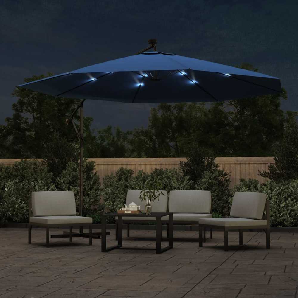 Gembinis sodo skėtis nuo saulės su LED, tamsiai mėlynas, 350cm