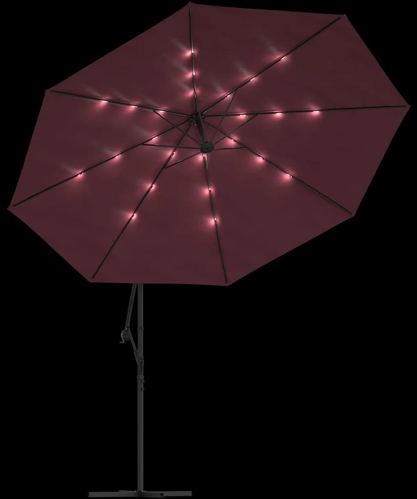 Gembinis sodo skėtis nuo saulės su LED, tamsiai raudonas, 350cm