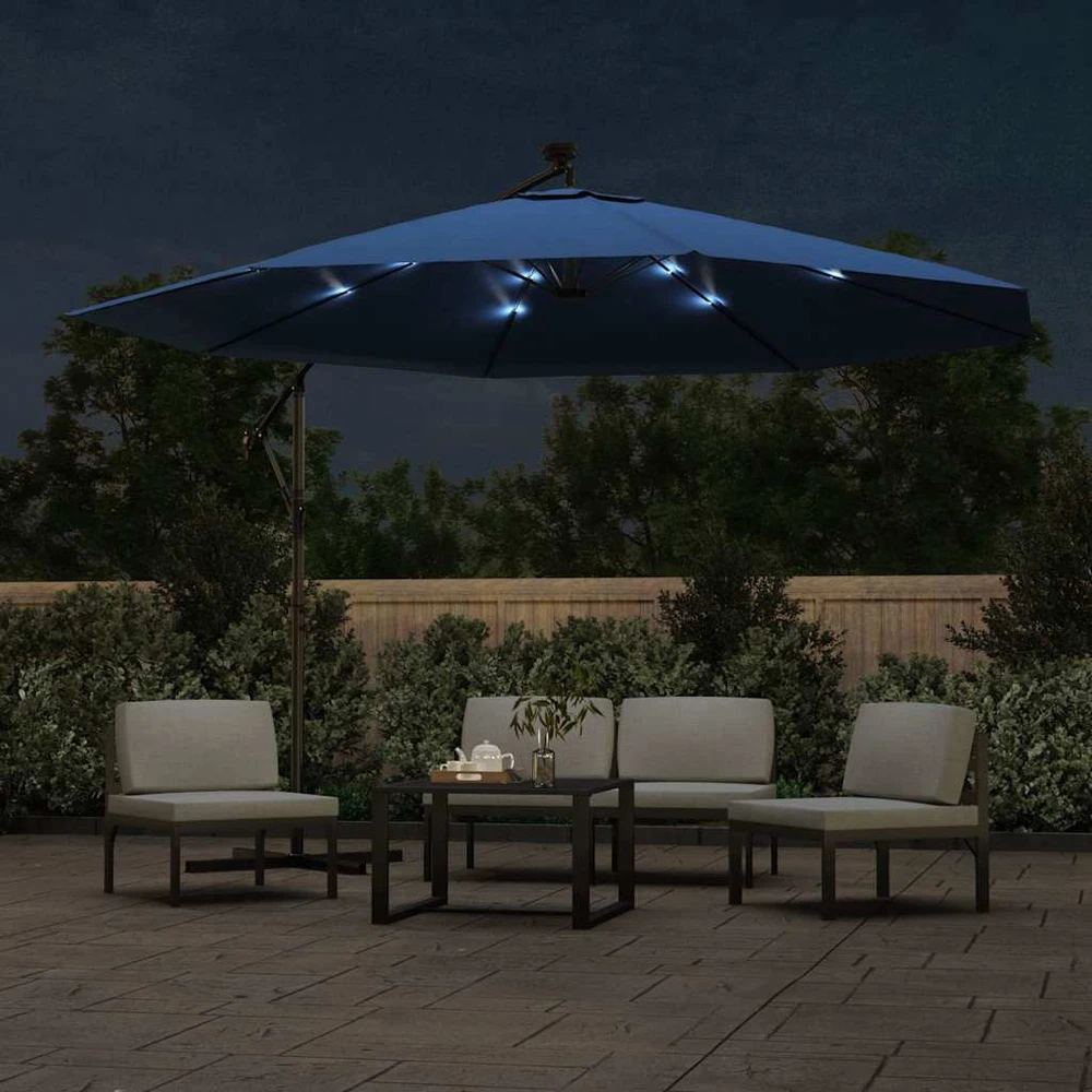 Gembinis sodo skėtis nuo saulės su LED, tamsiai mėlynas, 350cm