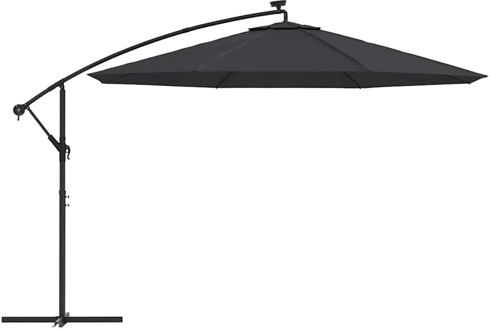 Gembinis sodo skėtis nuo saulės su LED, juodos spalvos, 350cm