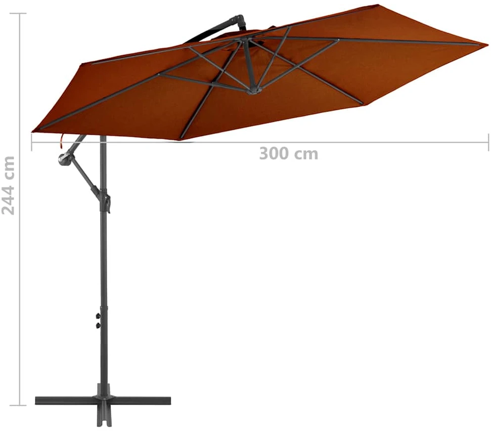 Gembinis sodo skėtis su aliuminio stulpu, terakota, 300cm