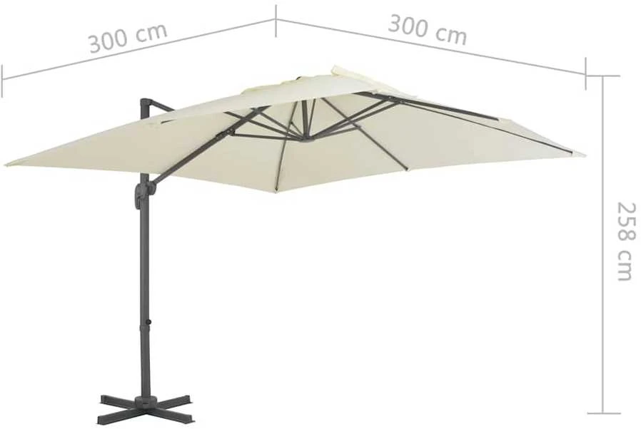 Gembinis sodo skėtis su aliuminio stulpu, smėlio, 300x300cm