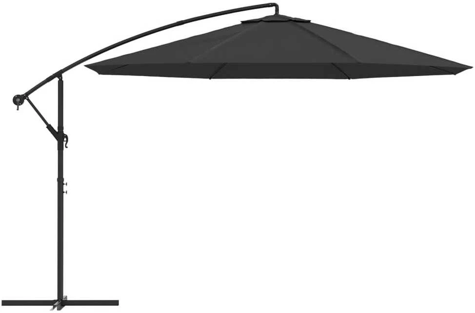 Gembinis sodo skėtis su aliuminiu stulpu, juodas, 350cm