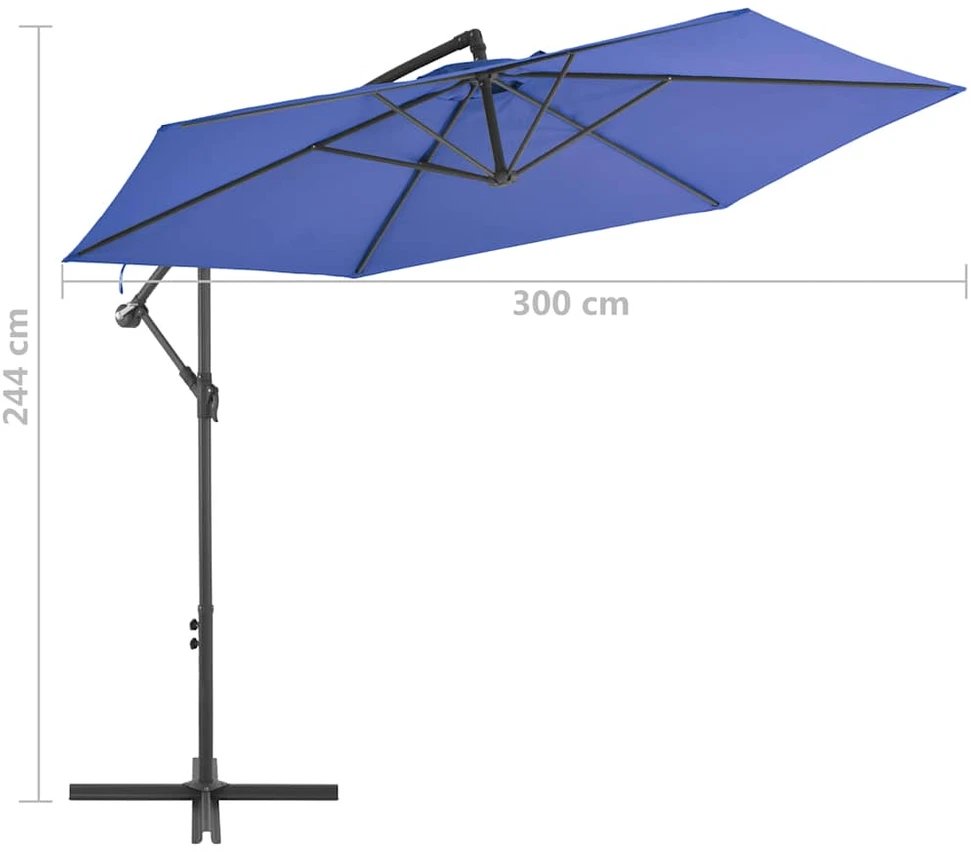 Gembinis sodo skėtis su aliuminiu stulpu, mėlynas, 300cm