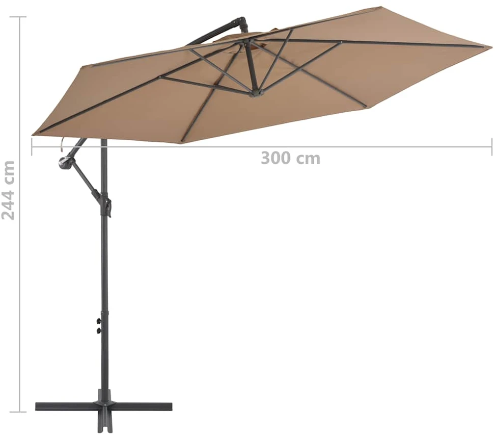 Gembinis sodo skėtis su aliuminiu stulpu, taupe, 300cm