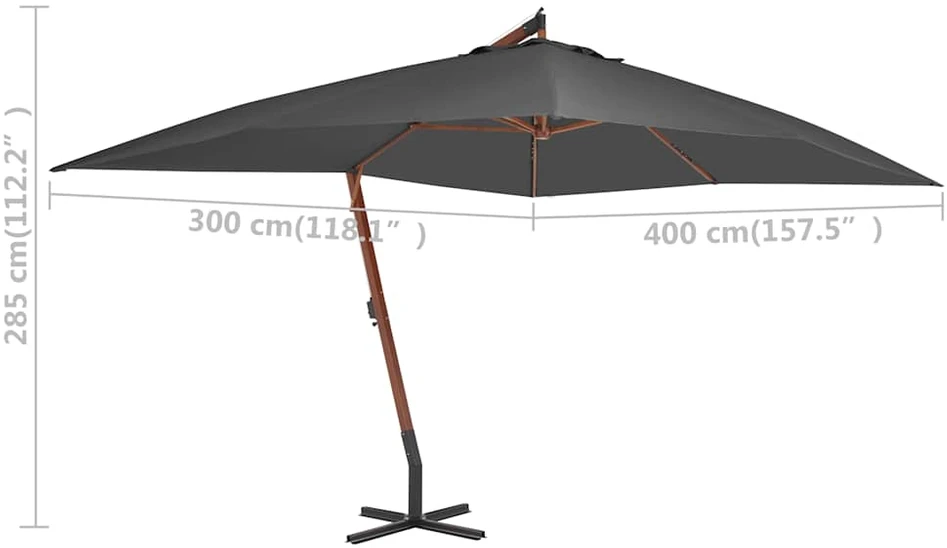 Gembinis sodo skėtis su mediniu stulpu, antracito, 400x300cm