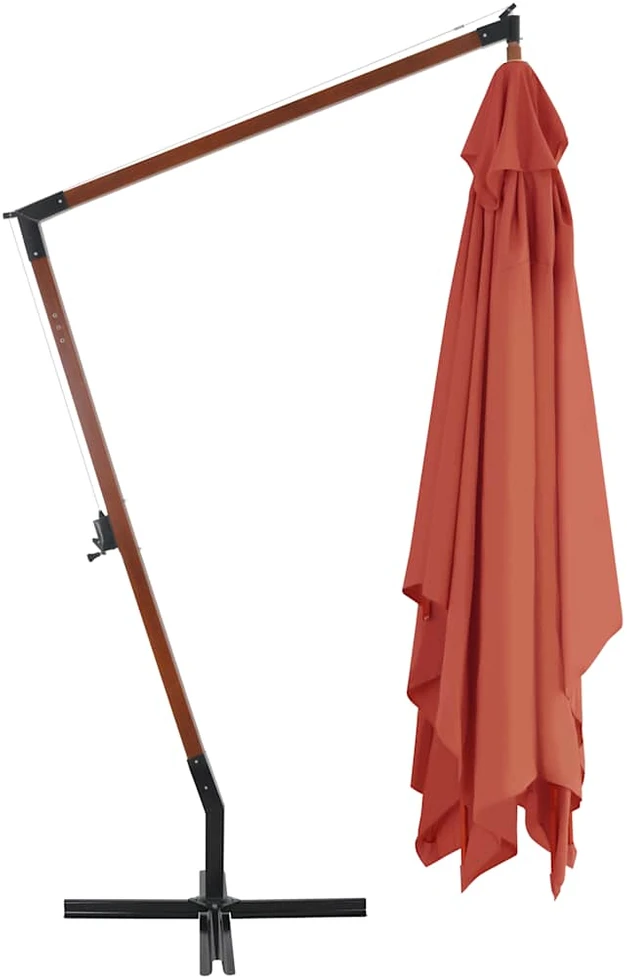 Gembinis sodo skėtis su mediniu stulpu, terakota, 400x300cm